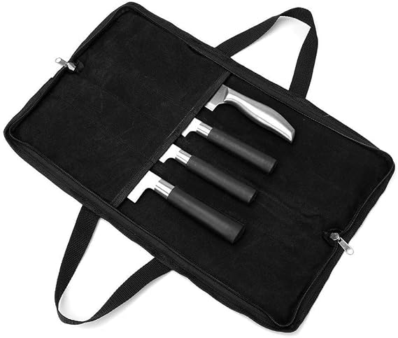 Knife Roll,Heavy Duty Knife Bag,Waxed Canvas knife Case with 4 Slots for Knives & Kitchen Tools,Chef Knife Bag with Handle.Portable Knife Roll Bag for Stroage Home Traveling Camping.Case Knives Pouch
