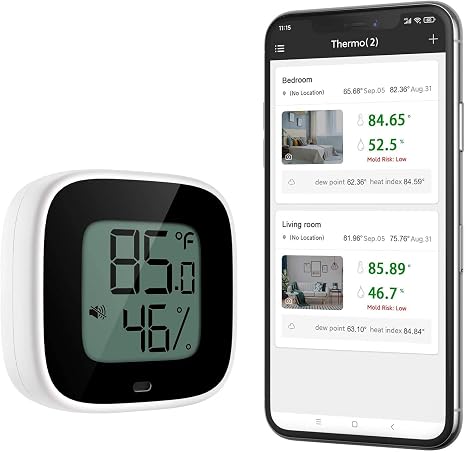 Bluetooth Thermometer Hygrometer, Smart Humidity Temperature Sensor | App alerts & data storage. Monitor for greenhouse, humidor, guitar case, incubator, and camera storage.