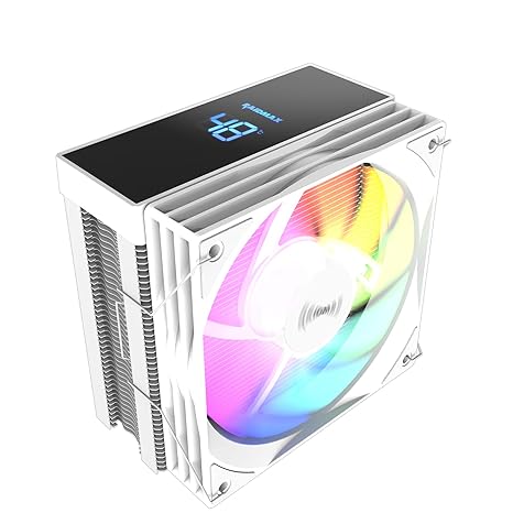 RAIDMAX AM1204 Digital Display CPU Air Cooler, 120mm PWM ARGB Fan, 4 Heat Pipes, Hydraulic Bearing, Real-Time Temperature Display, 200W TDP, LGA 1851/AM5 Compatible, 151mm Height (White)