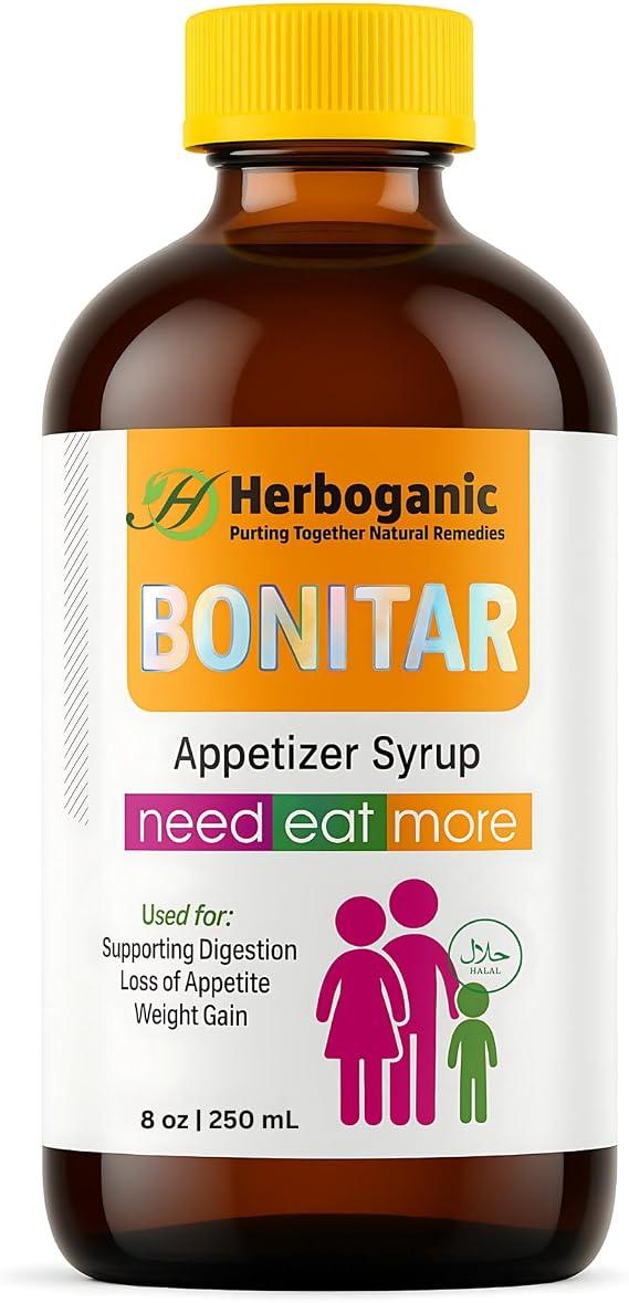 HERBOGANIC Bonitar Appetite Booster for Kids, Organic Nutritional Support for Kids and Appetite Stimulant for Adults, Vitmamin A,C,K, Iron, Calcuim, Magnesuim, Potassuim, Zinc 8 Fl Oz