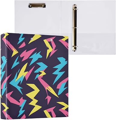 3 Ring Binder 1.5 Inch Colorful Lightning Bolts Blue Clipboards Binders with Interior Pockets Round Ring Binder for Office Supplies and School 1 Pack