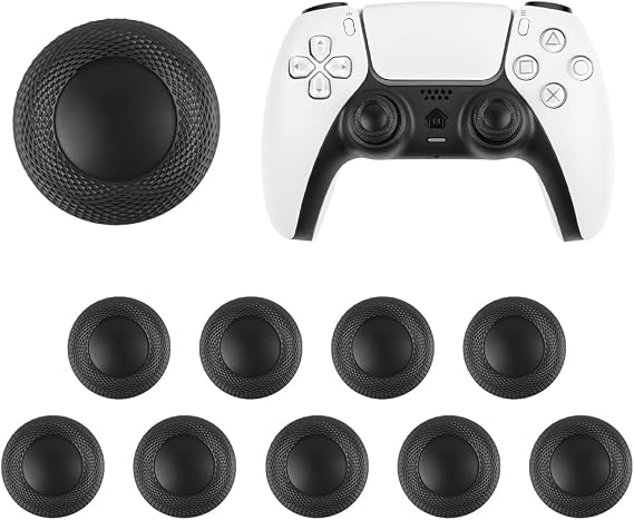 Thumb Grip Joystick Caps for PS5/PS4 Controller, 10PCS Wear-Resistant Analog Stick Replacement Caps, Non-Slip Laser Textured Grip Design, Black