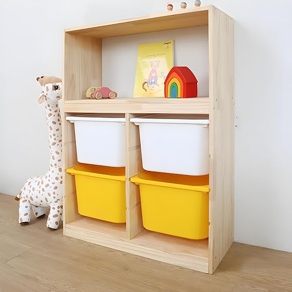 LITFAD Wooden Closed Back Bookshelf Freestanding Bookcase Modern Display Cabinet Shelf with Drawers Toy Storage Cabinet for Bedroom, Living Room - 31" L x 12" W x 39" H Yellow