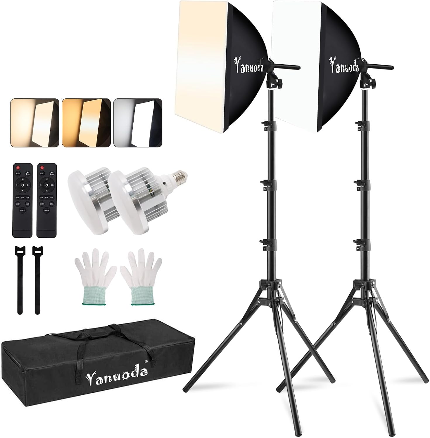 Professional 16''x16'' Softbox Lighting Kit - Studio Light Photography with Remote, Adjustable Brightness & 3 Colour Temperatures - Portable Studio Light for YouTube, Product Photography