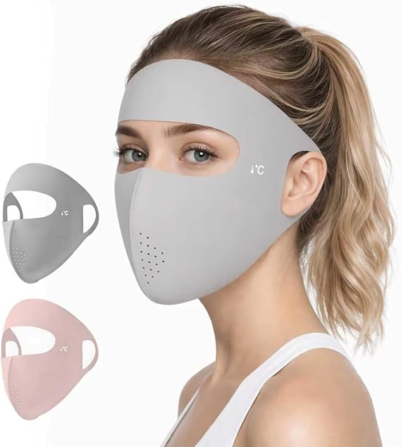 UPF 50+ Full Face Mask UV Protection Full Face Sun Shield, Breathable Cooling Ice Silk Summer Face Mask for Women Men