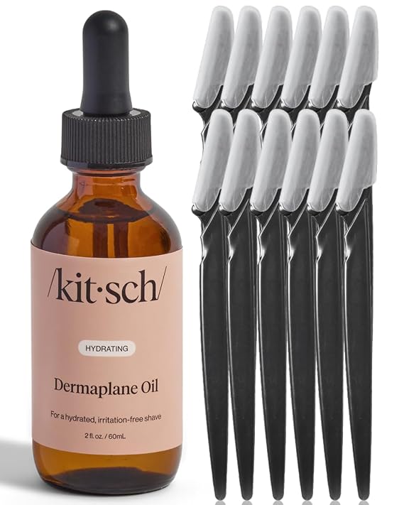 Kitsch Dermaplaning Bundle Hydrating Dermaplane Oil & 12pc Dermaplane Black Razors for Smooth, Glowing Skin