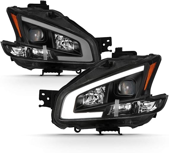 ACANII - For 2009-2014 Nissan Maxima Black UPGRADE LED Tube Style Projector Headlights Headlamps Driver+Passenger Side