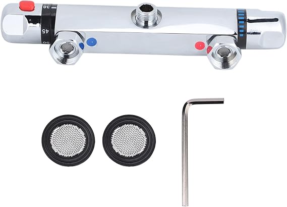 Wall mount Bathroom Thermostatic Shower Valve Trim,Thermostatic Mixer Valve, Exposed Shower Faucet with Constant Temperature water mixer for Bathroom, RV, Clawfoot Tub, Thermostatic Mixer Valve,