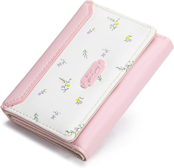 GAEKEAO Small Wallet Women Vegan Leather Girls Cute Wallets Ladies Mini Trifold Card Holder Floral Pattern with ID Window Purse