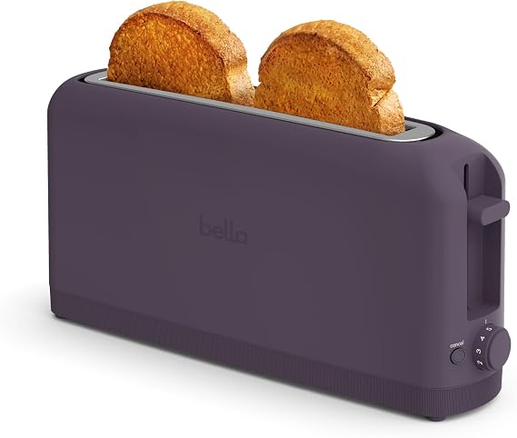 bella 2 Slice Slim Toaster,Fits-anywhereTM Kitchenware,6 Setting Shade Control with Reheat & Cancel Buttons,Fits sourdough,10 Long Slot,Anti Jam & Auto Shutoff,900 Watt,Plum,(Pack of 6)