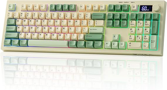 EPOMAKER Aula S102 PRO Membrane Gaming Keyboard w/TFT Screen & Volume Knob | Silent Keyboard w/ Number Pad for PC Game/Office, BT/2.4G/USB, RGB Backlit, Creamy Silicone Structure (Yellow)