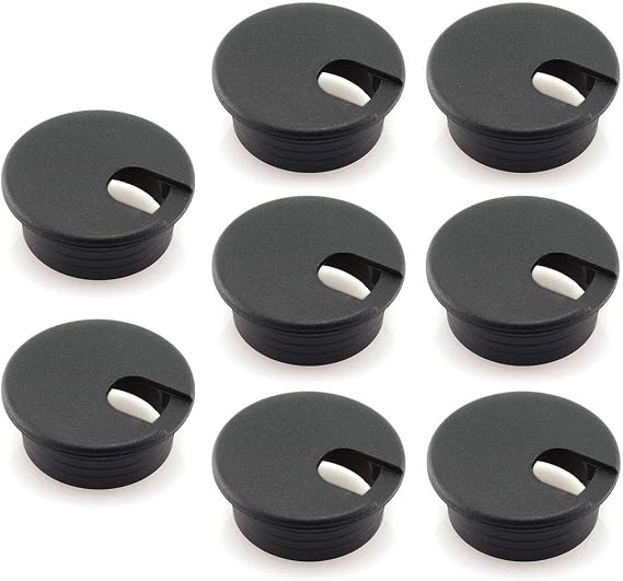 HJ Garden 8pcs 1-1/2 inch Desk Wire Cord Cable Grommets Hole Cover for Office PC Desk Cable Cord Organizer Plastic Cover Black