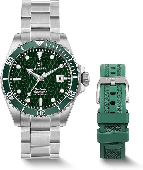 BODERRY Men's Automatic Dive Watch - Japanese Movement, Titanium Case/Bracelet, Sapphire Crystal, 200M Waterproof, Swiss Super-LumiNova, Screw-Down Crown