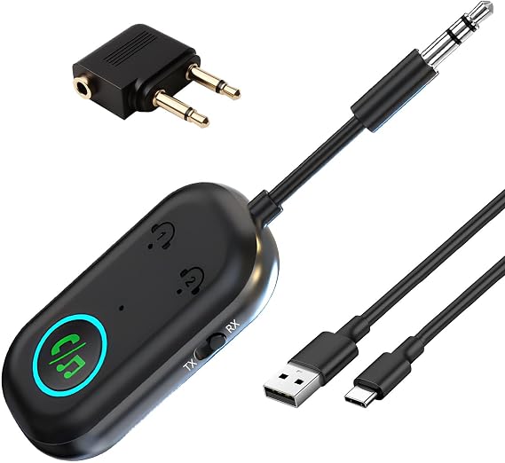 2026 Upgraded Bluetooth 5.3 Transmitter Receiver, 2-in-1 Dual Pairing Wireless Car Bluetooth Adapter, 3.5mm AUX Jack Audio Transmitter Compatible with 2 AirPods for TV, Airplane, Headphone, Speaker