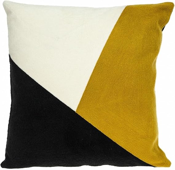Bed Bath & Beyond 20" X 20" Black and Yellow Geometric Zippered 100% Cotton Throw Pillow