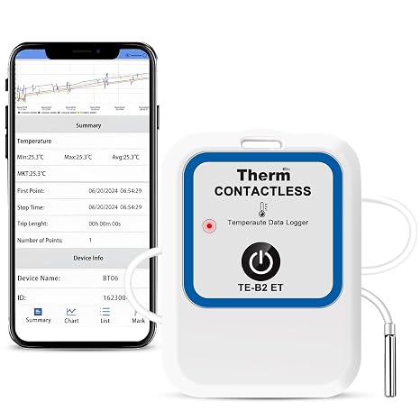 ThermElc TE-B2 ET External Probe Data Recorder, Waterproof Steel Temperature Sensor, App Data Collection & Multi-Device Graphs, Ideal for Vivarium & Aquarium, Museum & Greenhouse Climate Monitor