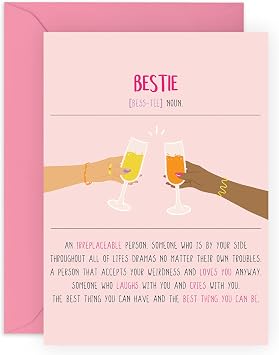 CENTRAL 23 Bestfriend Card - Bestie Cheers - Friendship Gifts For Women Female - BFF Appreciation Thank You I Love You Card For Her - Galentines Day -  With Stickers