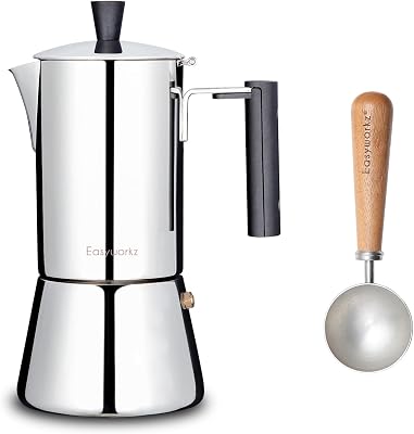 Easyworkz Pedro Stovetop Espresso Maker 6Cup 300ml, Bundled Retro Stainless Steel Coffee Spoon with Black Walnut Handle,10g - Measuring Spoon