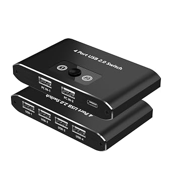 USB 2.0 Switch, 2 Computers Sharing 4 Devices, USB 2.0 Switcher for Mouse, Keyboard, Printer, Scanner, Flash Drive, Compatible with Windows, Mac, Linux, Chrome OS