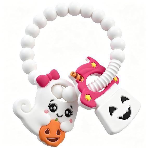 BIGSPINACH Halloween Baby Teether Toy, Ghost Silicone Teething Ring Gift | Soft Gum-Friendly Texture, Easy-Grip Shape, Gentle Chewing Comfort, Sensory Play Support, Keeps Little Hands Happy & Engaged