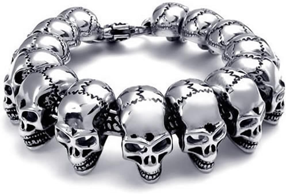 KONOV Jewelry Stainless Steel Large Gothic Skull Biker Men's Bracelet