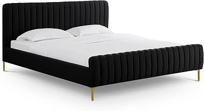Tov Furniture Angela Black Upcycled Linen King Bed