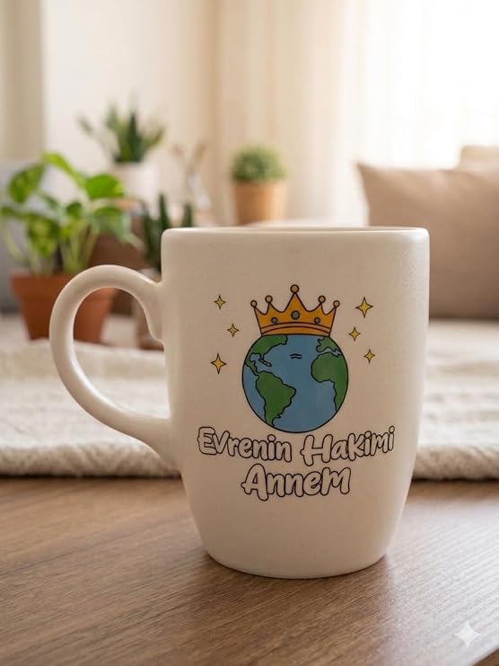 Evrenin Hakimi Annem Krem Oval Kupa - Hediyelik Kupa Fincan Mug