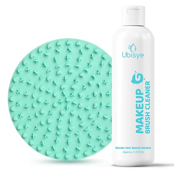 Makeup Brush Cleaner, Make Up Cleaner Solution for Makeup Brushes & Sponges with Brush Cleaner Mat Silicone Pad, Deep Clean Brush Shampoo, Gentle Formula Cruelty Free & Vegan, 2 Pieces Set