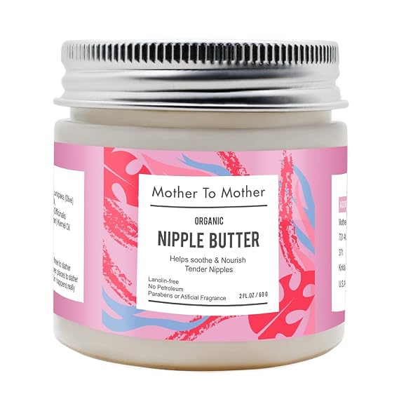 Organic Nipple Butter Breastfeeding Cream by Mother To Mother | Lanolin-Free, Safe for Nursing & Dry Skin, Non-GMO Project Verified, 2 FL oz, White, 2 Ounce