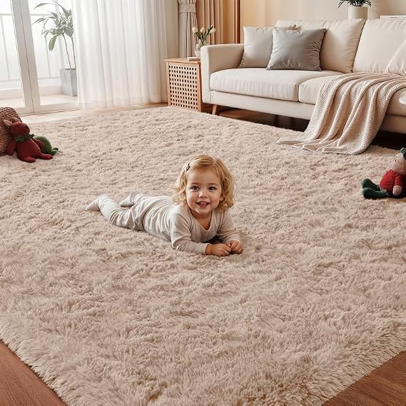 5x7 Area Rug Living Room: Bedroom Fluffy Shag Fuzzy Carpet Beige