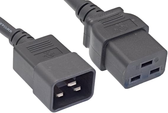 AC Power Cord Extension, IEC320 C20 to IEC320 C19, 1' 12AWG, 20A, 250V (ZWACFGAB-01)