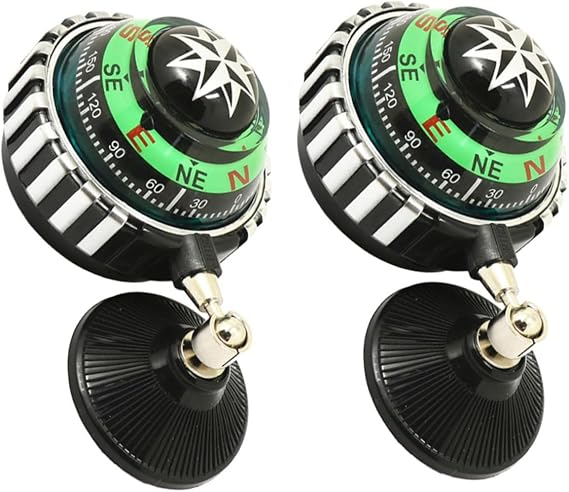 2pcs Adjustable Dashboard Compass Ball for Car Boat Truck ABS Material Navigation Tool with Night Light Direction Guide for Outdoor Use and Home Decoration