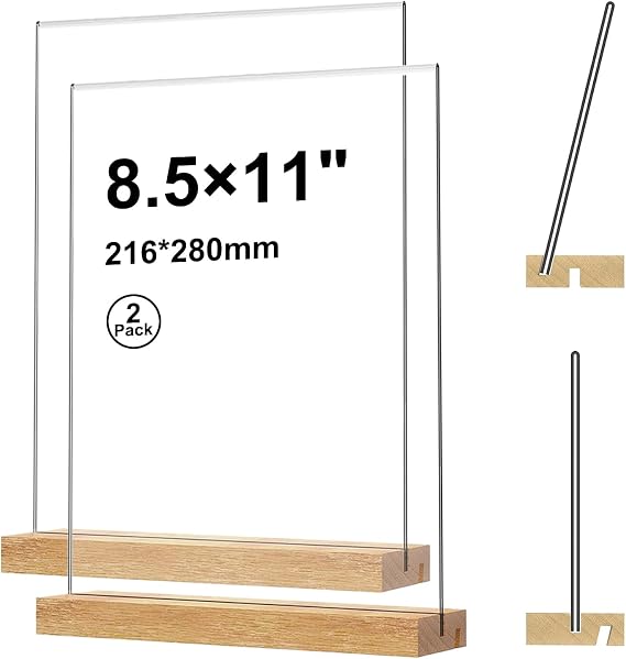 8.511 Acrylic Sign Holder with Wood Base (2 Pack)