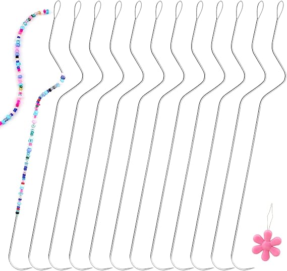 GarfxG 12 PCS Bead Spinner Needles, Big Eye Curved Seed Beading Needles | 7.48 inches Stainless Steel Curved Beading Needles Stainless for Bracelet Necklace Jewelry Making DIY Crafts