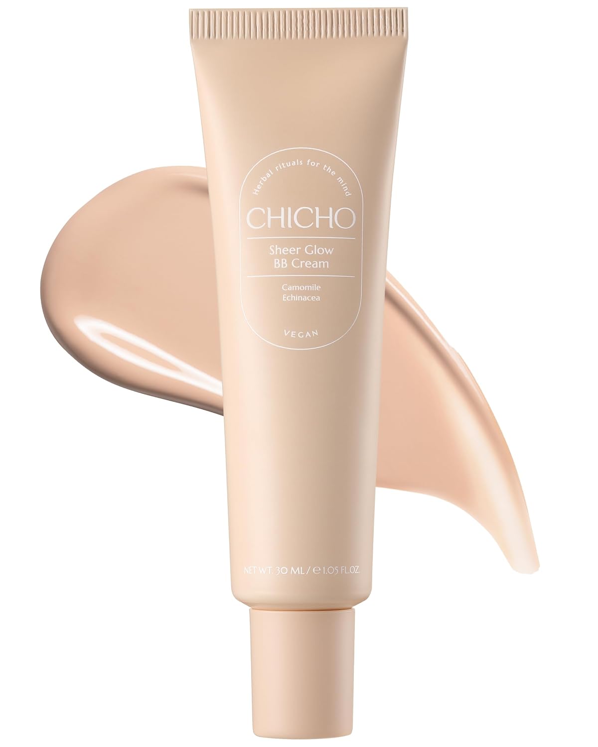 CHICHO Sheer Glow BB Cream 93% Herbal Base Chamomile Flower - Korean Makeup Redness Coverage for Acne Prone Sensitive Skin, Vegan, Non-Comedogenic, Pore Concealer, 1.01 fl.oz