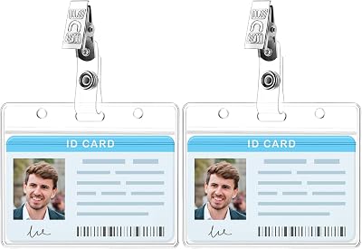 Clear ID Badge Holder with Metal Badge Clips, 2 Pack Soft Plastic Badges Holders Keychain Waterproof Badges Card Sleeves Clear Name Card Case for Nurses School Office SuppliesHorizontal