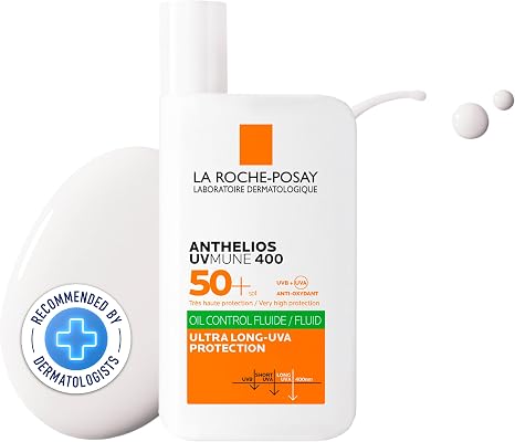 La Roche-Posay Anthelios UVMune 400 Oil Control Invisible Fluid SPF50+, Mattifying Sunscreen For Oily Blemish-Prone Skin, Ultra Long UVA Protection, Sweat Resistant, Non-Comedogenic, 50ml
