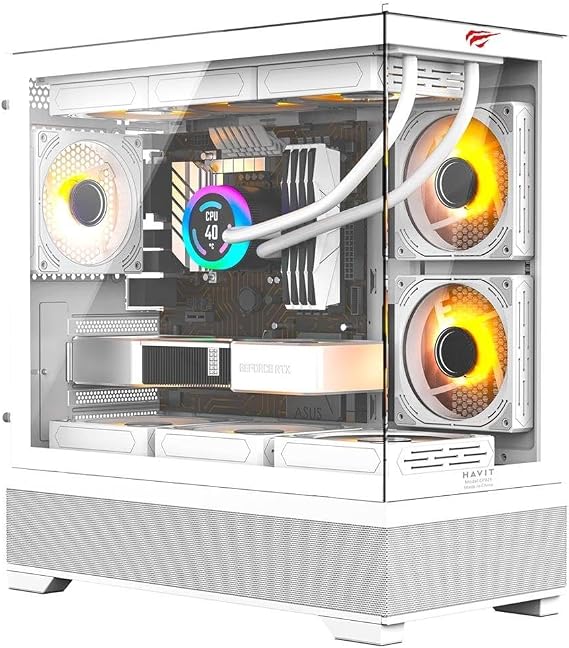 Havit CF925 Tipper Glass Gaming Player CaseHavit CF925 Tipper Glass Gaming Player Case White - With 3 RGB Fans, Controlled, ITX/M-ATX/ATX/E-ATX Compatible