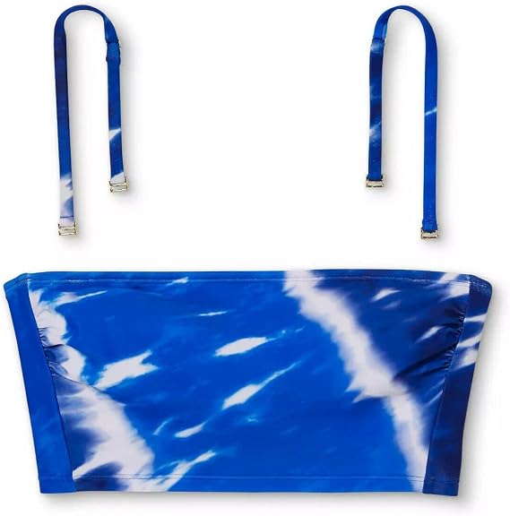 Women's Juniors' Longline Bandeau Bikini Top - Blue Tie-Dye -