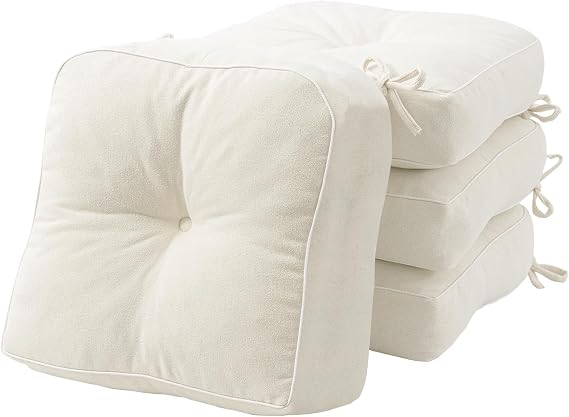 YZ HOME 4 Pack of Chair Cushions for Dining Chairs, Kitchen Chair Pads with Shredded Blue Memory Foam Filling, Indoor Outdoor Chair Seat Cushions with Ties, 18 x 18 X 5 Inches, Beige