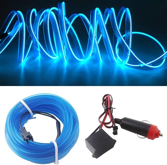 Neon Light El Wire 5M/16FT 12V with Fuse Protection for Automotive Car Interior Decoration with 6mm Sewing Edge (Blue)