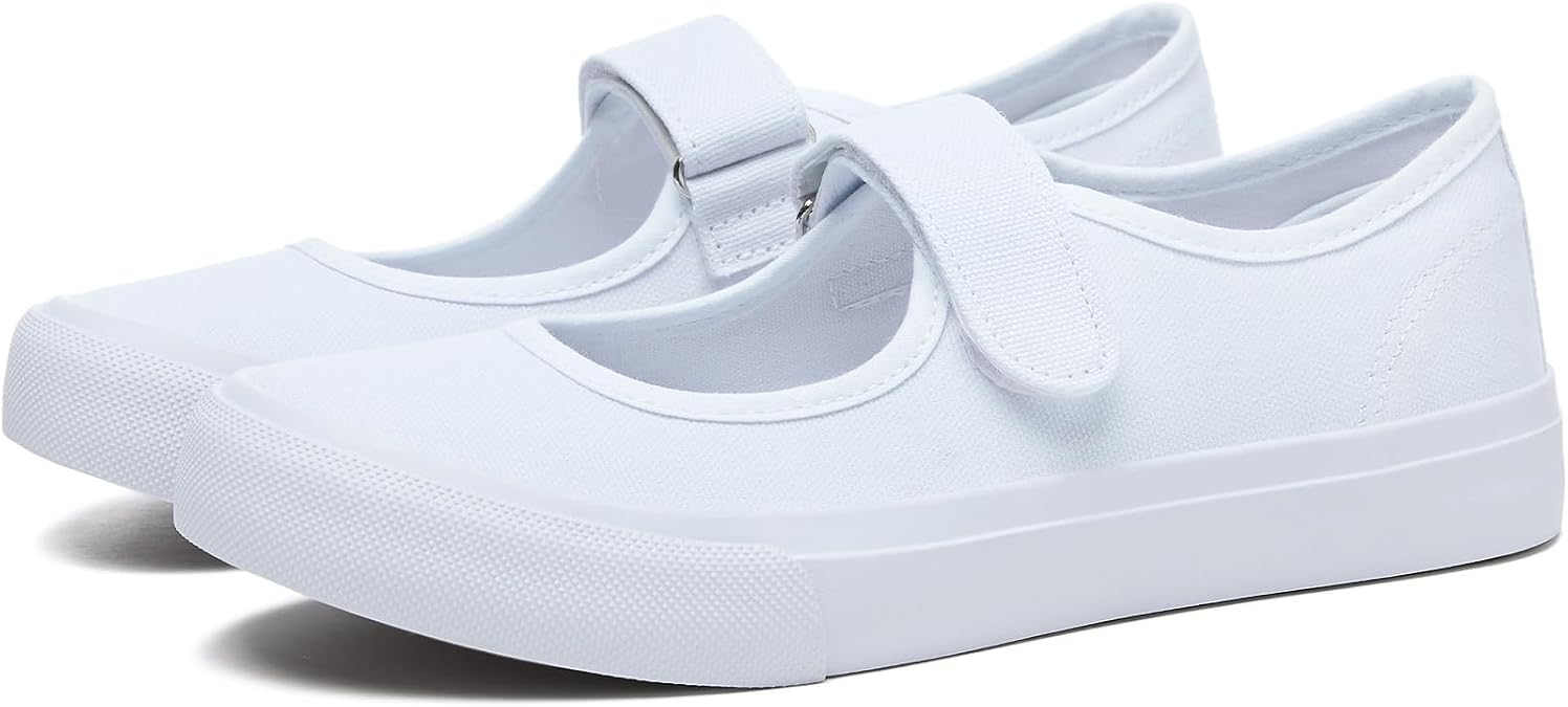 Uoidru Women's Fashion Sneakers Mary Jane Canvas Shoes with Touch Fastener Casual Work Shoes for Women