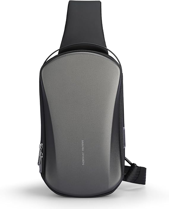 Sling Backpack Men, Sleek Aesthetic Sling Bag with Hard Shell Design and USB Charging Port, Waterproof Shoulder Bag for Traveling, Sporting, Cycling, Daily