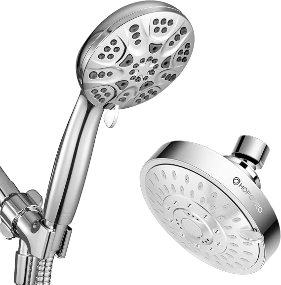 HOPOPRO 6 Functions Handheld Shower Head Set & 5-Setting High Pressure Fixed Shower Head for Luxury Shower Experience Even at Low Water Flow