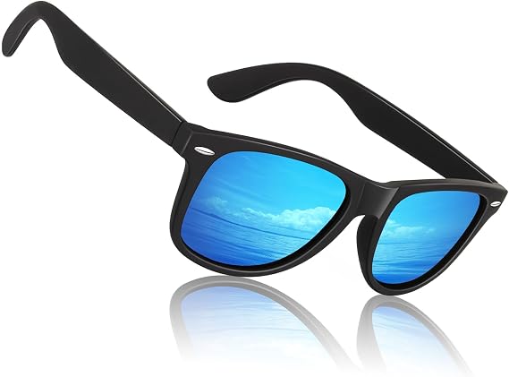 Sunier Polarised Sunglasses Mens Women,Black Square Shades UV400 Protection