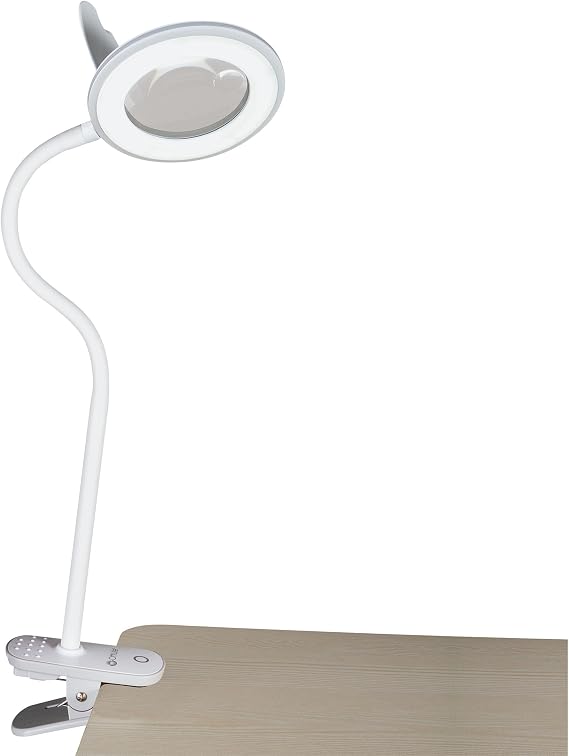 OttLite Lighted ClearSun LED Magnifier Clip Lamp, White