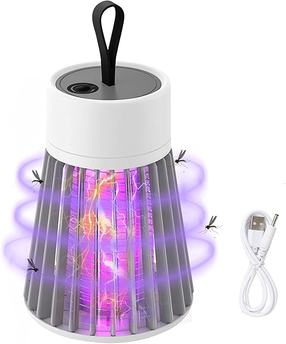 BUZZ-GONE USB Mosquito Killer Lamp, UV LED Light Trap Fly Bug Insect Zapper, Portable Electric Mosquito Zapper for Indoor & Outdoor Gray