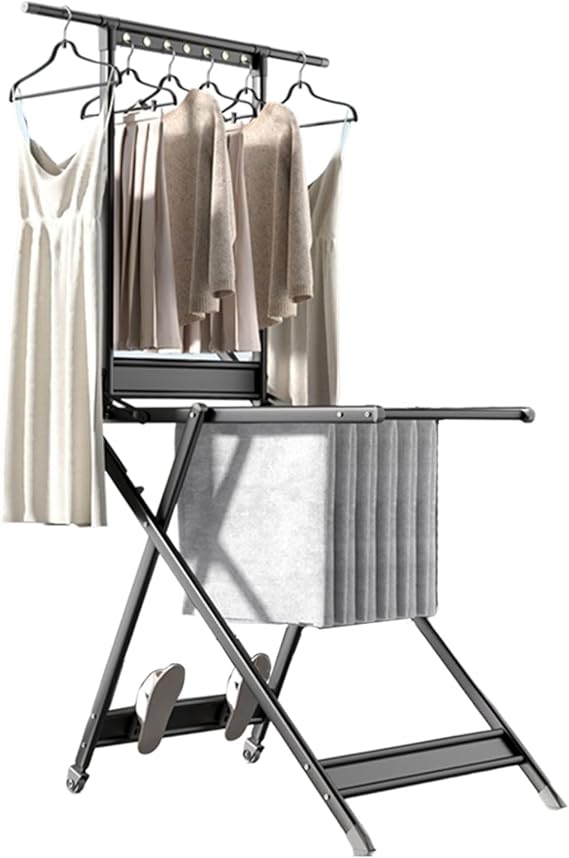 Freestanding Stainless Steel Garment Rack For Laundry, Stainless Steel Clothes Airer For Laundry, Heavy Duty Clothing Racks On Wheels, With Windproof Hooks, Adjustable And Foldable Clothes Rack ( Colo