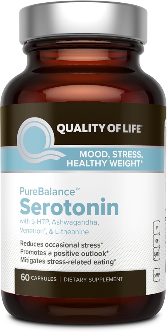Quality of Life Pure Balance Serotonin PremiumHelps Boost Serotonin & Cortisol Levels - Includes 5-HTP, Venetron, Sensoril, Vitamin D3 & L-Theanine60 Capsules