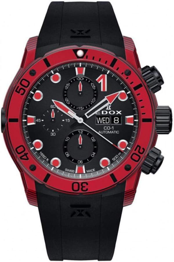EDOX 01125-CLNRN-NINRO Mens Wristwatch, Chrono Offshore 1, Automatic Carbon, Chronograph, red